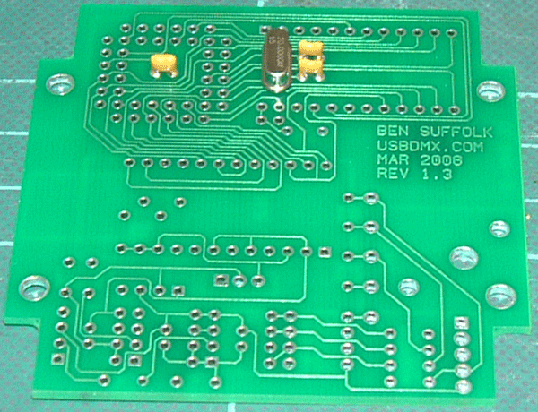 USB DMX interface PCB with the underside components fitted
